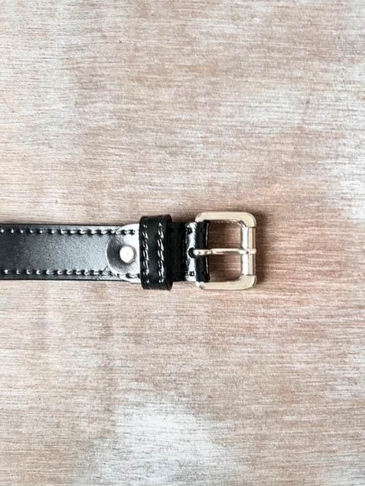 Black Leather Belt — Silver Buckle (32”)
