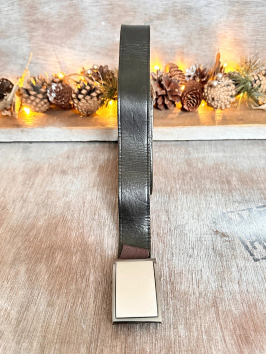 Black Leather Belt — Chrome Plate (40”)