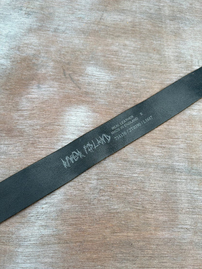 Black Leather Belt — Geometric Chrome Plate Buckle (40”)