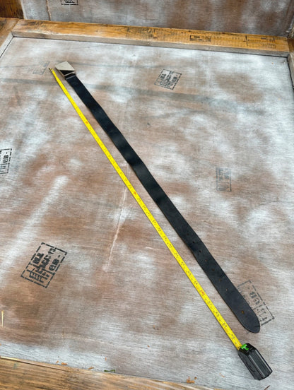 Black Leather Belt — Geometric Chrome Plate Buckle (40”)