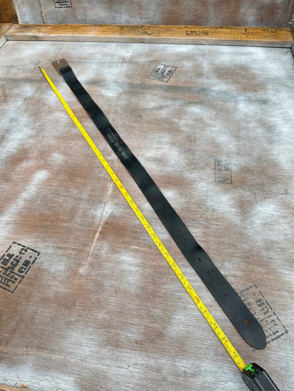 Black Leather Belt — Geometric Chrome Plate Buckle (40”)