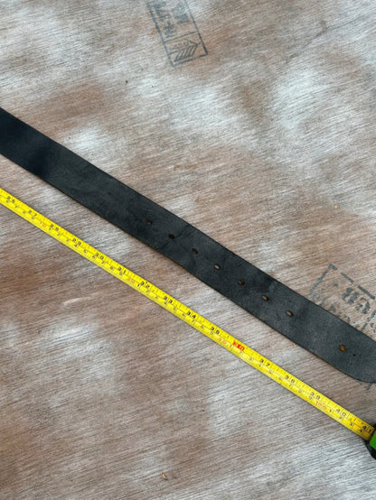 Black Leather Belt — Geometric Chrome Plate Buckle (40”)