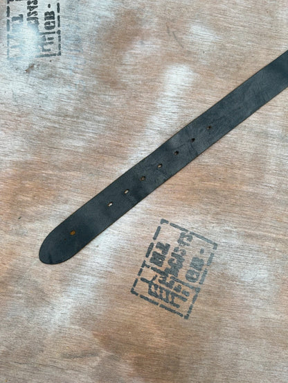 Black Leather Belt — Geometric Chrome Plate Buckle (40”)