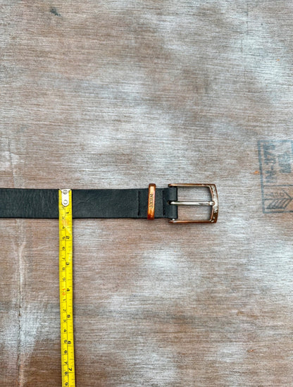 Black Leather Belt — Distressed Silver Buckle (36”)