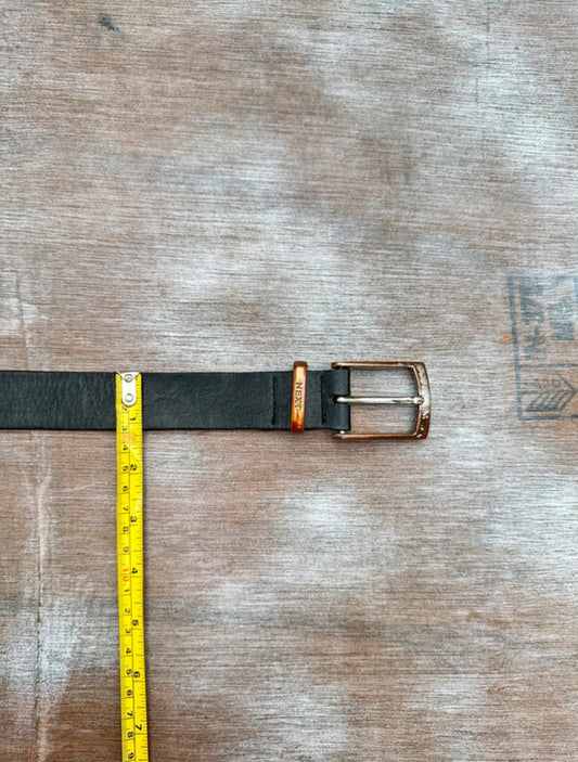 Black Leather Belt — Distressed Silver Buckle (36”)