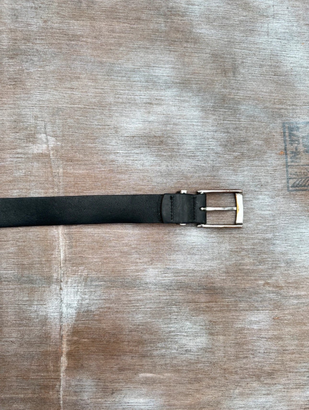 Black Leather Belt — Distressed Silver Buckle (36”)