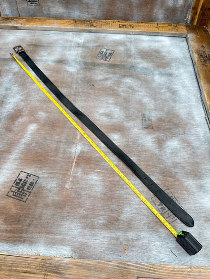 Black Leather Belt — Distressed Silver Buckle (36”)