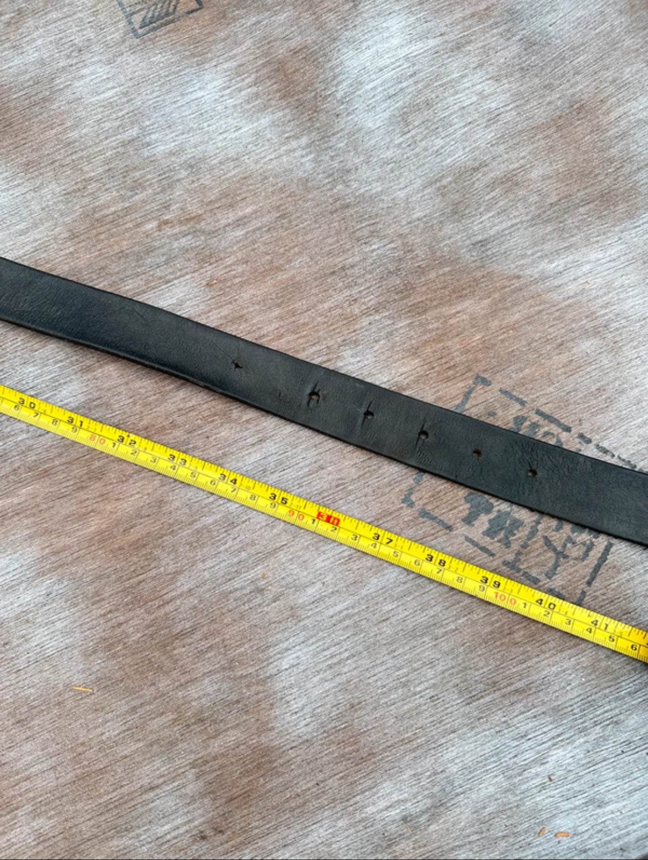 Black Leather Belt — Distressed Silver Buckle (36”)