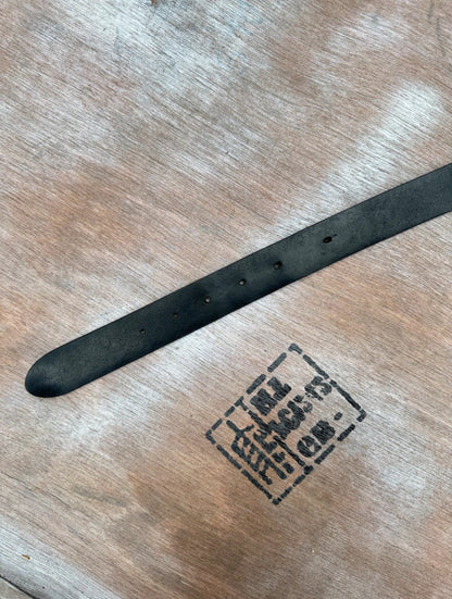 Black Leather Belt — Distressed Silver Buckle (36”)