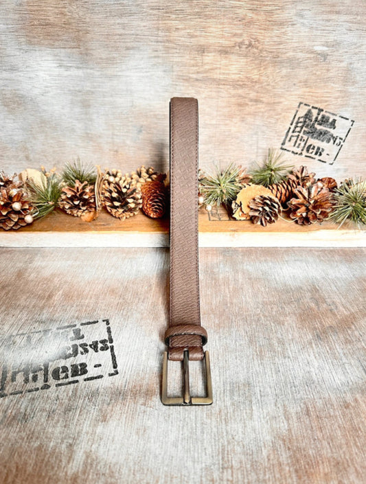Brown Textured Belt — Gold Buckle (30”)