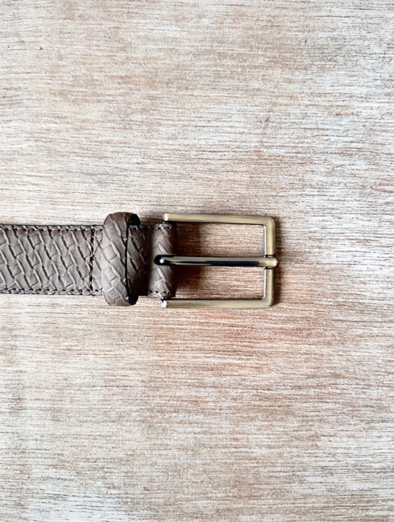 Brown Textured Belt — Gold Buckle (30”)
