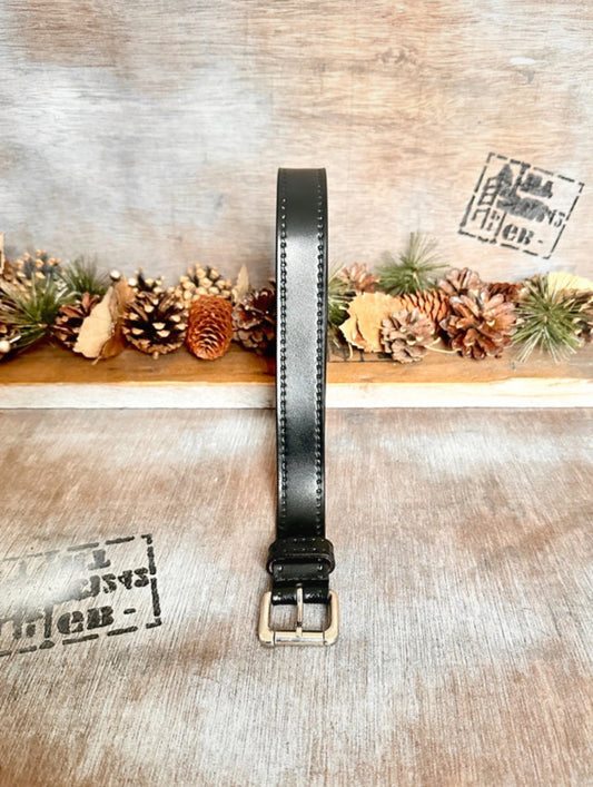 Black Leather Belt — Silver Buckle (32”)