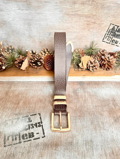 Chocolate Brown Belt — Gold Buckle (34”)